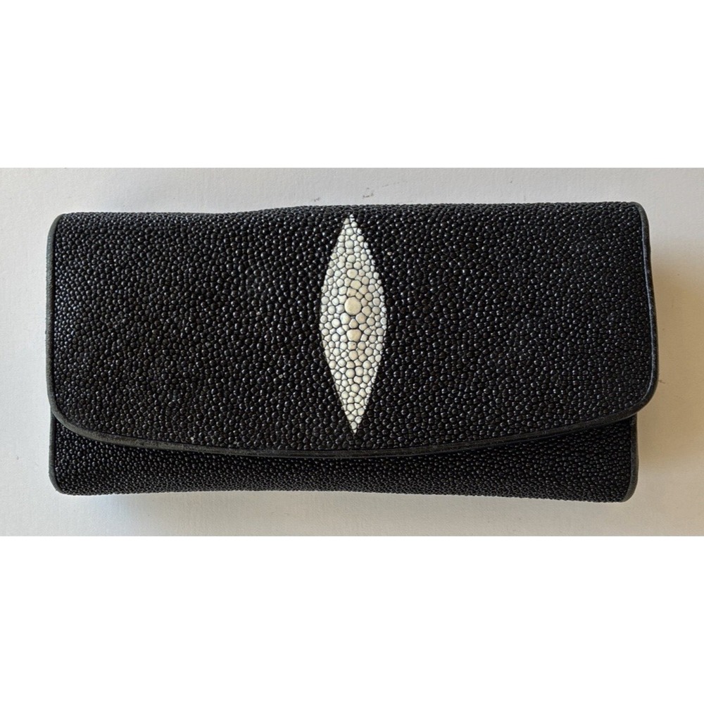 Genuine STINGRAY and Leather Long Wallet, Black Pristine Unused (17)